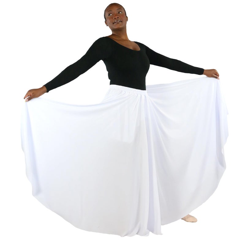 Danzcue Womens Long Full Circle Dance Skirt, White, S-M - Image 3